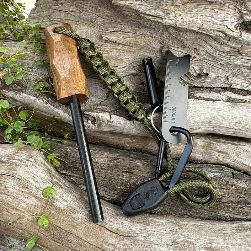 Toren Magnesium Fire Starter Rod — Solid Wood Handle with Scraper