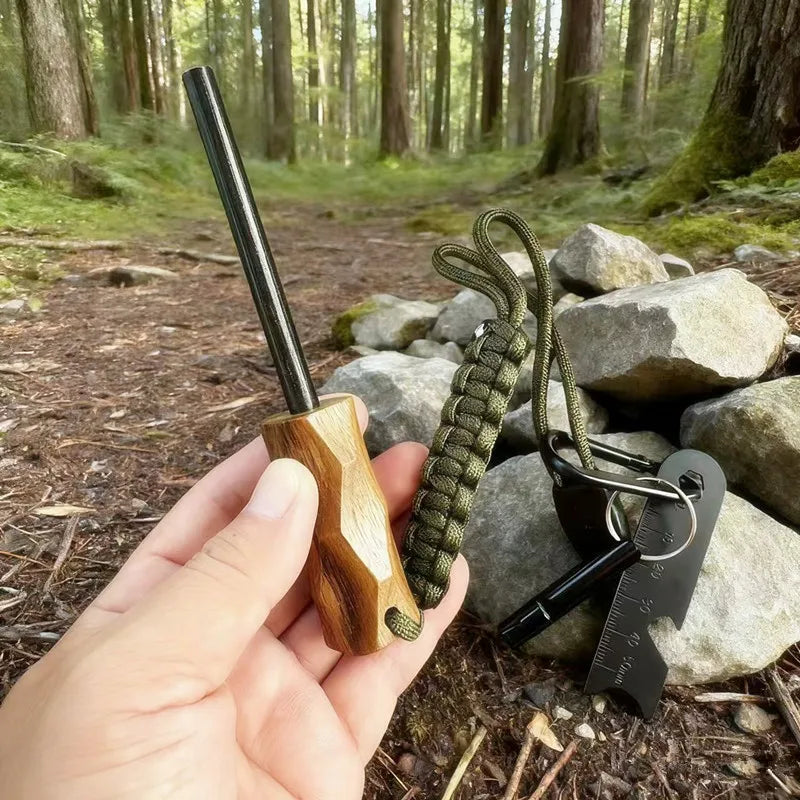 Toren Magnesium Fire Starter Rod — Solid Wood Handle with Scraper