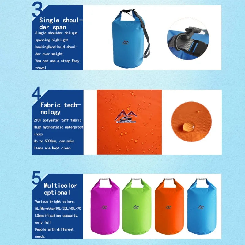 Toren Waterproof Dry Bag — 5L / 10L / 20L / 40L / 70L Roll-Top Outdoor Storage Sack